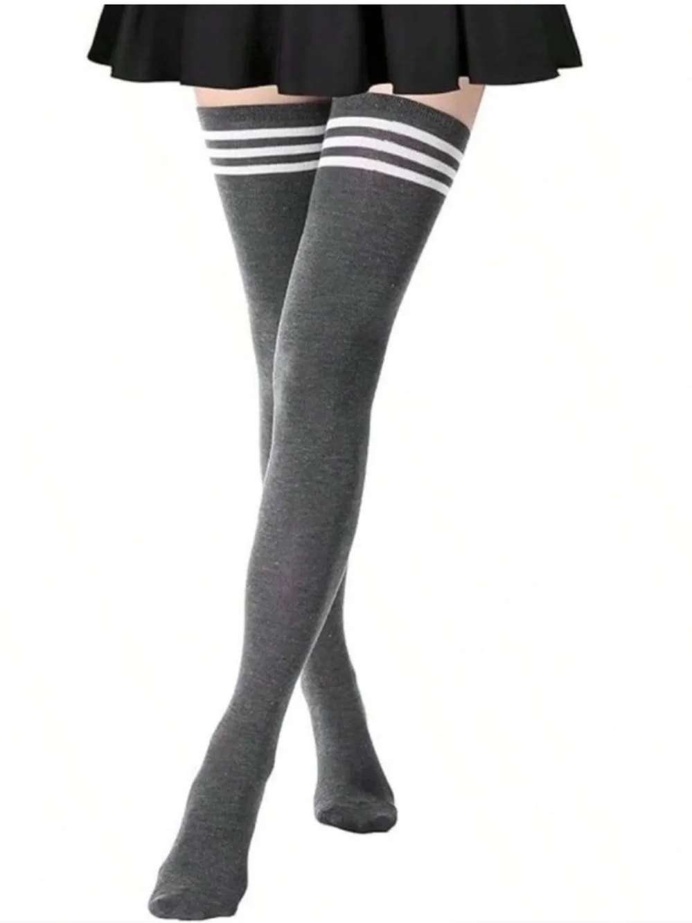 URBAN OUTFITTERS Thigh Over the Knee Marled Gray Blue Ivory Stripe Socks NWOT M